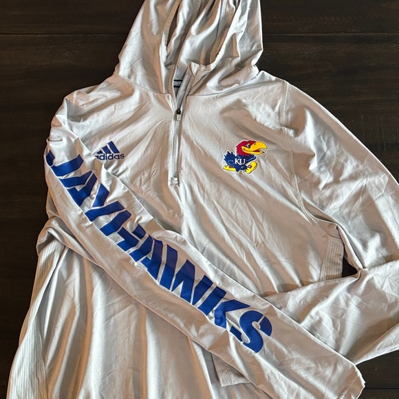 Adidas White and Blue Kansas University Jayhawks Hooded Pull Over - Picture 1 of 2